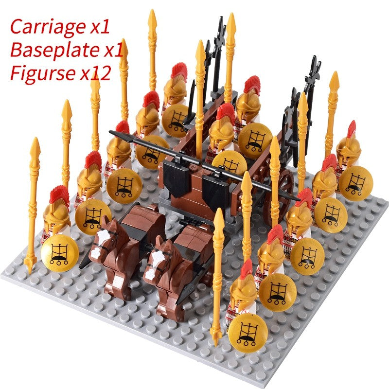 Castelo Medieval Cavaleiros Guerreiros Espartanos Cruzados Legião Romana Infantaria Cavalo de Guerra Carruagem Blocos de Montar Brinquedo de Figuras