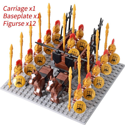 Castelo Medieval Cavaleiros Guerreiros Espartanos Cruzados Legião Romana Infantaria Cavalo de Guerra Carruagem Blocos de Montar Brinquedo de Figuras