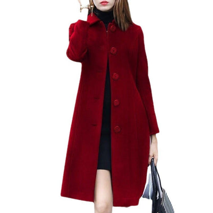 Women Wool Jacket Coat Thick Woolen Overcoat Turn Down Collar Single Breasted Vintage Outerwear Office Lady Autumn Winter 2025