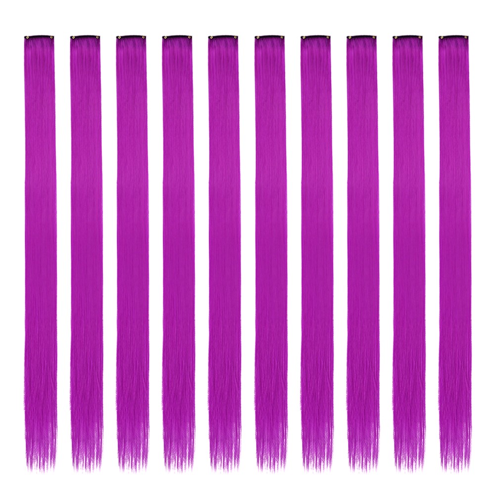 Mechas Coloridas Cabelo Sintético 10 Peças Extensões de Cabelo Liso 55 cm Com Presilha Aplique para Mulheres Festa Cosplay Presentes