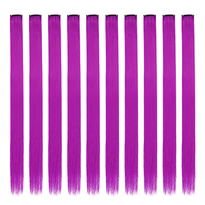 Mechas Coloridas Cabelo Sintético 10 Peças Extensões de Cabelo Liso 55 cm Com Presilha Aplique para Mulheres Festa Cosplay Presentes