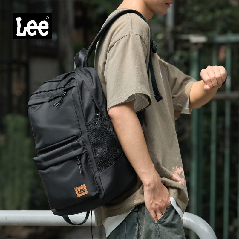 LEE Classic Black Unisex College Student School Bag Large Capacity Casual Leisure Nylon Laptop Backpacks Woman Man Schoolbag