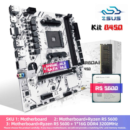 Kit Placa-mãe ZSUS B450 com Ryzen R5 5600 Memória DDR4 1*16GB 3200MHz Placa-mãe AM4 M.2 NVME