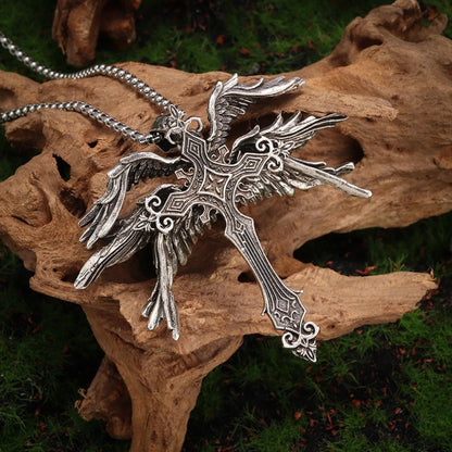 Colar com Pingente de Cruz de Asas de Jesus Gótico Retrô, Joia para Homens e Mulheres, Grande, Vintage, Punk Escuro, Amuleto Religioso, Presentes
