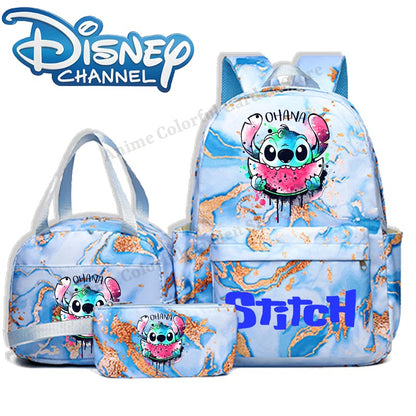 3pcs Disney Stitch Backpack Lunch Bag Pencil Case Set Anime Cartoon Fashion Schoolbag Suit Students New Semester School Supplies