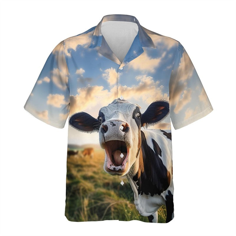 New Men's Shirts Hawaii Farm Style Animal Pattern 2025 Short Sleeve Aloha Blouse Cow Print Summer Casual Hawaiian Funny Camisa