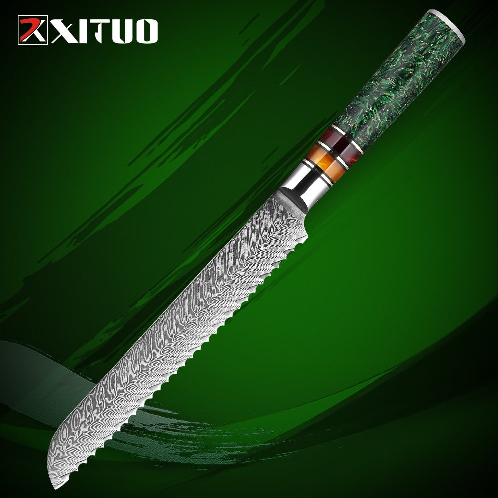 Conjunto de Facas de Cozinha XITUO Luxury Damascus Japonesas Chef Santoku Faca Cutelo Descascar Faca de Pão Cabo de Resina Sintética Destaque