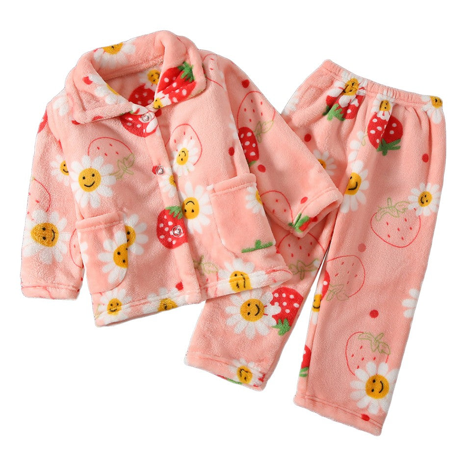 High Quality Coral Fleece Flannel Cute Cartoon Pattern Pajama Sets Boys and Girls Long Sleeve Warm Comfortable Winter Sleepwear