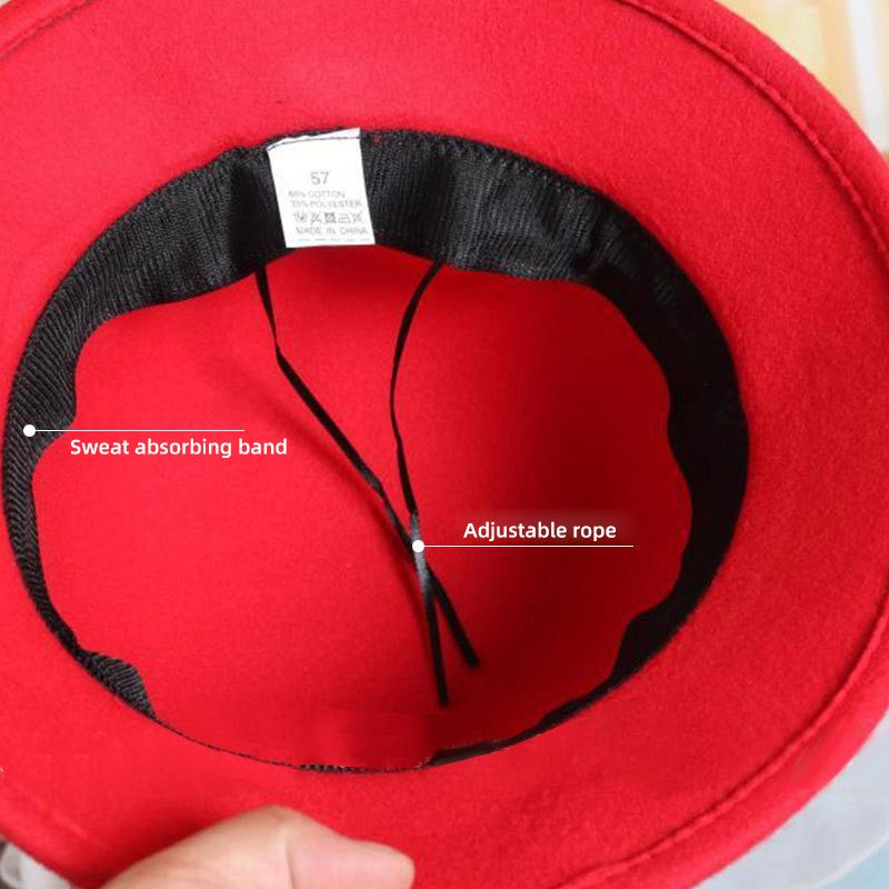 Elegant Women Pearl Ribbon Fedora Hat Autumn Winter Warm  Imitation Woolen Bowler Cap Solid Color Felt Hats