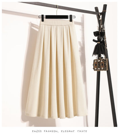 2025 Plus Size Pleated Skirts Solid Versatile Medium Length Skirt A-Line Maxi Gown Cover Autumn Winter New Half-length Skirt