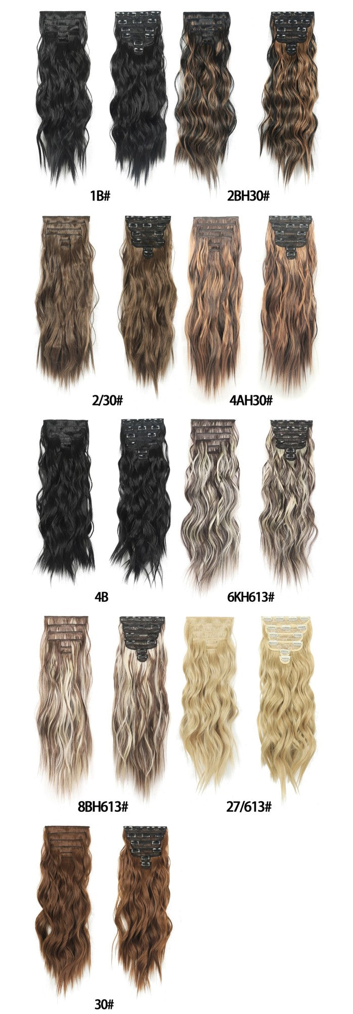 Jeedou 185g Thick Soft Hairpieces Clip in Hair Extensions 6PCS Water Wavy Long 24Inch Synthetic Hair for Women Party Daily Use