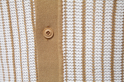 AIOPESON 2025 Men's Striped Mesh Polo Shirt - Breathable Contrast Panel Knit Top with Turn-Down Collar