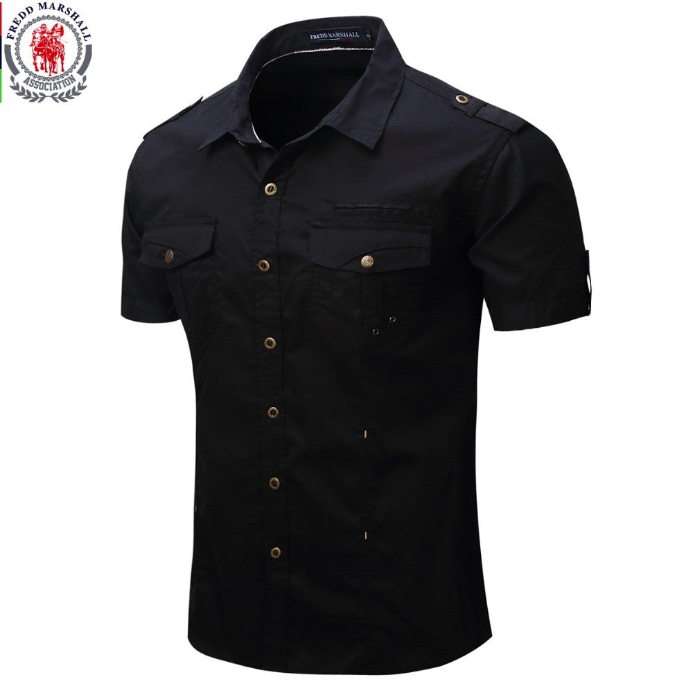 2023 New Fashion Mens Cargo Shirt Casual Shirt Solid Short Sleeve Shirts Multi Pocket Work Shirt Plus Size 100% Polyester Tops