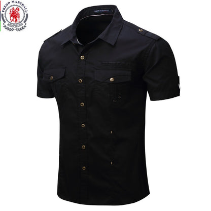 2023 New Fashion Mens Cargo Shirt Casual Shirt Solid Short Sleeve Shirts Multi Pocket Work Shirt Plus Size 100% Polyester Tops