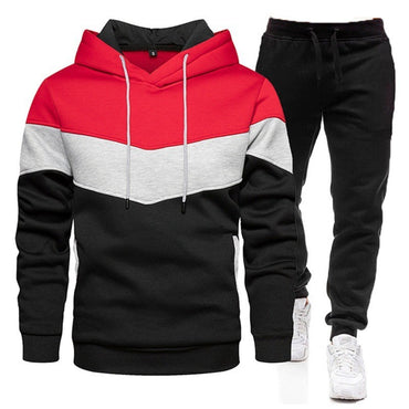 Autumn Winter Men's Color Block Hooded Sports Suit