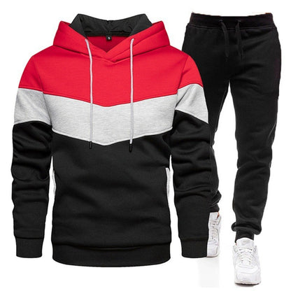 Autumn Winter Men's Color Block Hooded Sports Suit