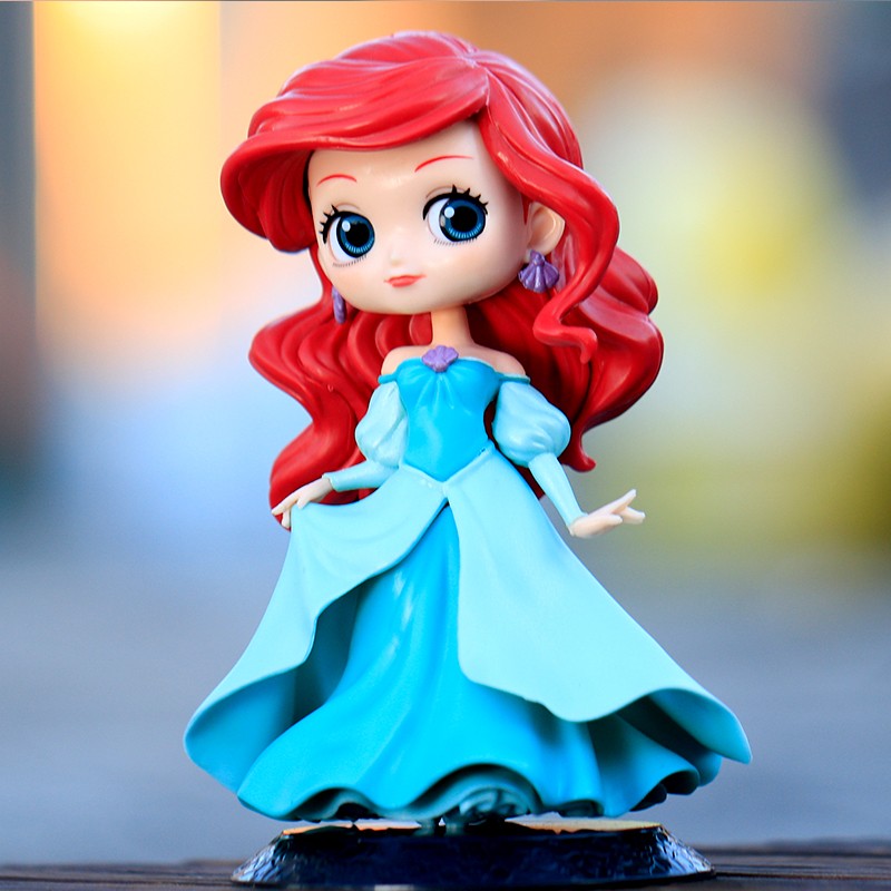 14-16cm Princesa Q Posket Branca de Neve Sereia Cinderela Bela Mulan Jasmine Sininho Aurora PVC Boneco de Ação Brinquedo Presentes para Crianças