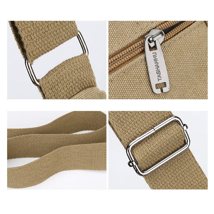 Neutral business casual crossbody bag - adjustable shoulder straps, multiple zippered compartments, durable black polyester lini