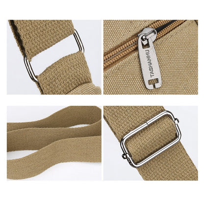 Neutral business casual crossbody bag - adjustable shoulder straps, multiple zippered compartments, durable black polyester lini