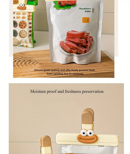 Prendedores de Saco de Lanche de Desenho Animado, Clipes Seladores de Alimentos Multifuncionais para Armazenamento à Prova de Umidade - Clipes Seladores de Saco de Alimentos de Plástico