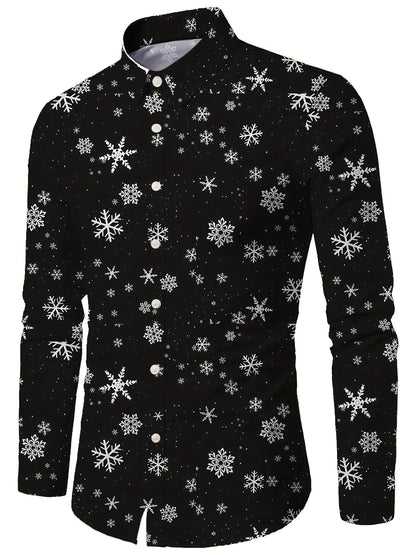 Christmas Theme Men's Gift Elk Graphic Printed Formal Shirts Christmas Graphics Long Sleeve Shirt Fashion Men's Shirts For Men