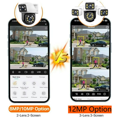 IPC360 Home 6K UHD Outdoor WiFi IP Camera 12MP Triple Lens with AI Human Detection 4K Auto Tracking for CCTV Security Monitoring