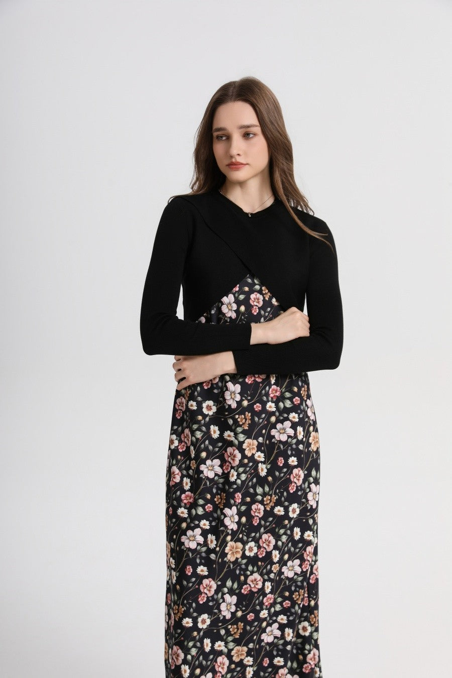 AS 2025 spring summer elegance satin dress + knitted top match set maxi floor le