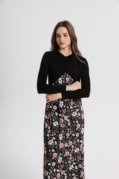 AS 2025 spring summer elegance satin dress + knitted top match set maxi floor le