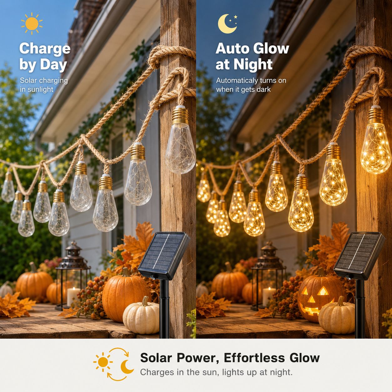 Solar String Lights Hemp Rope Edison Bulb Fairy Lights 4M/6M/8M Warm White for Garden Patio Pergola Wedding Christmas Decor