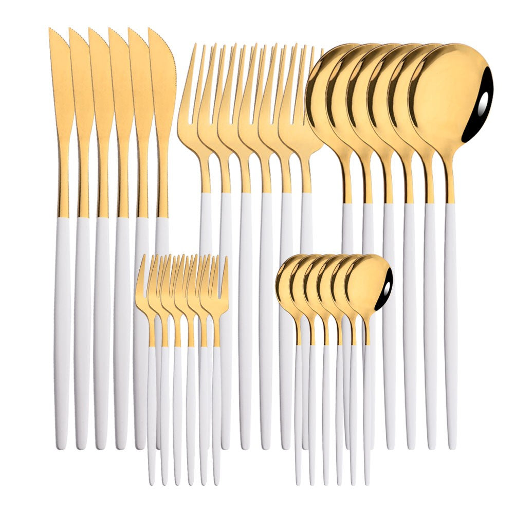 6Set/30Pcs Pink Silver Dinnerware Set Stainless Steel Knife Ckae Fork Spoon Cutlery Set Tableware Silverware Set Dropshipping