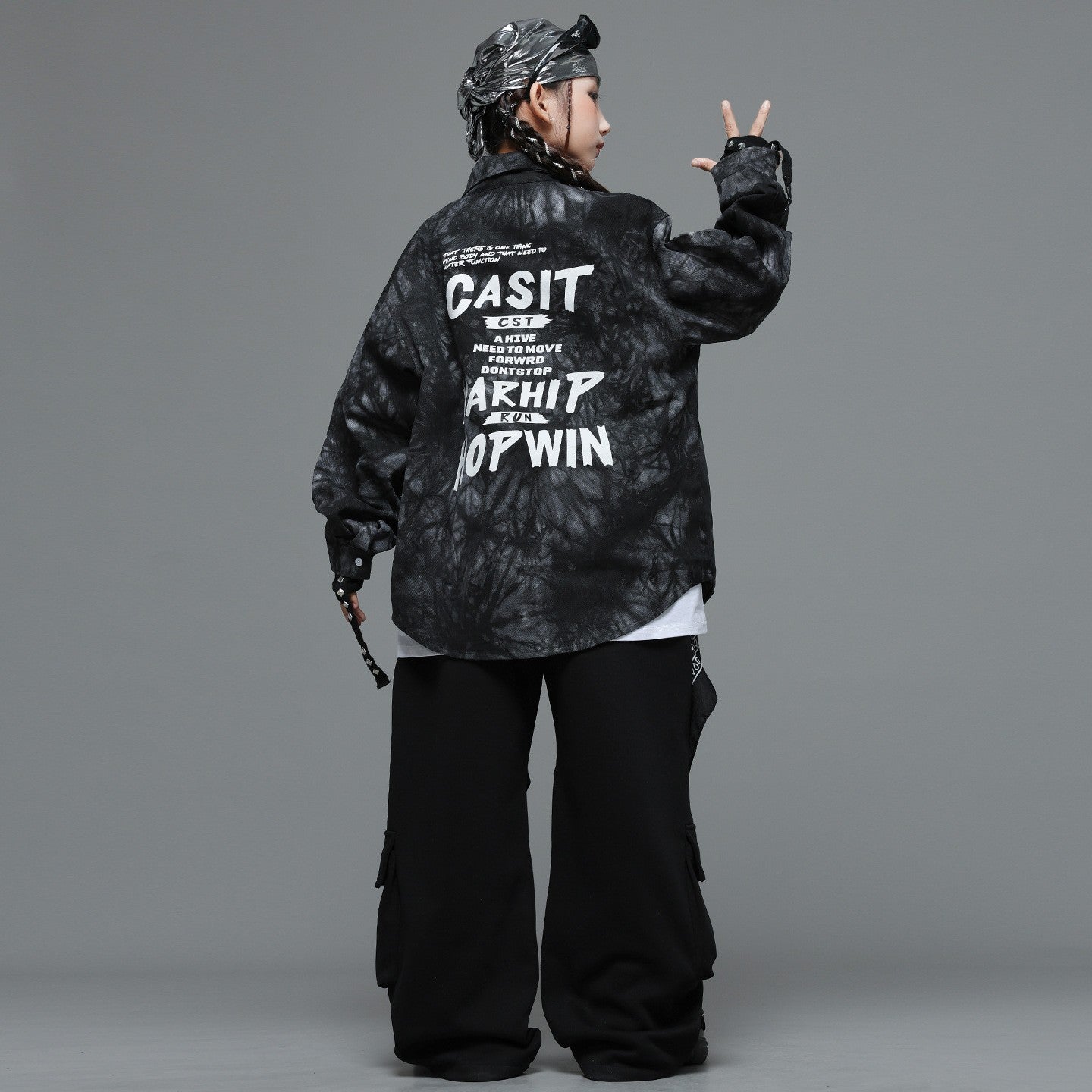 Roupas Infantis Hip Hop Casaco Brilhante Preto Top Calças Jogger Pretas de Rua para Meninas Meninos Fantasia de Dança Jazz Roupas