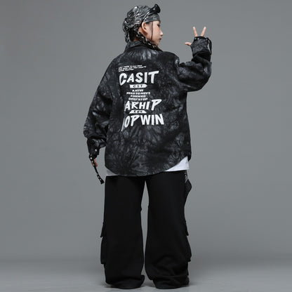 Roupas Infantis Hip Hop Casaco Brilhante Preto Top Calças Jogger Pretas de Rua para Meninas Meninos Fantasia de Dança Jazz Roupas