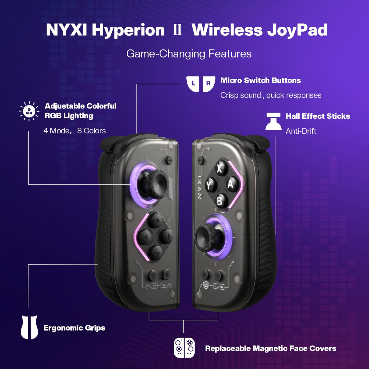 Hall Effect Switch Joycon, No Drift Wireless Controller for Nintendo Switch OLED Lite, NYXI Hyperion 2, US Stock Fast Delivery