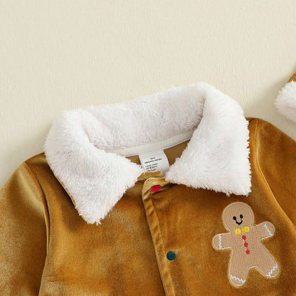 Christmas Infant Baby Girl Boy Velvet Clothes Toddler Long Sleeve Lapel Button Down Tops Elastic Waist Pants Santa Costume Set