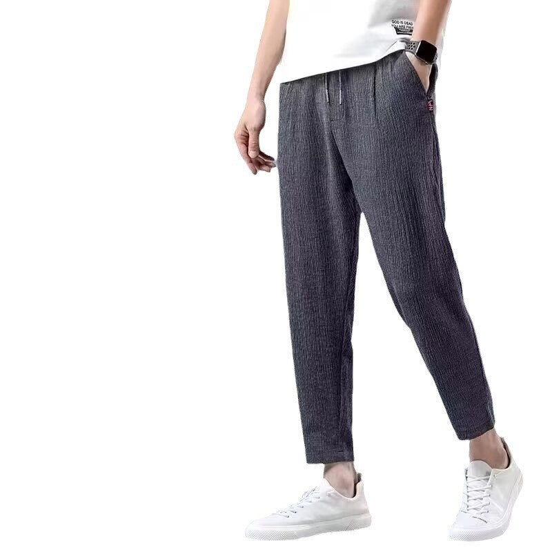 Summer Nine-minute Pants Ultra-thin Section Ice Silk Cool Trend Loose Cotton Linen Casual Pants Straight Linen Pants Men Summer
