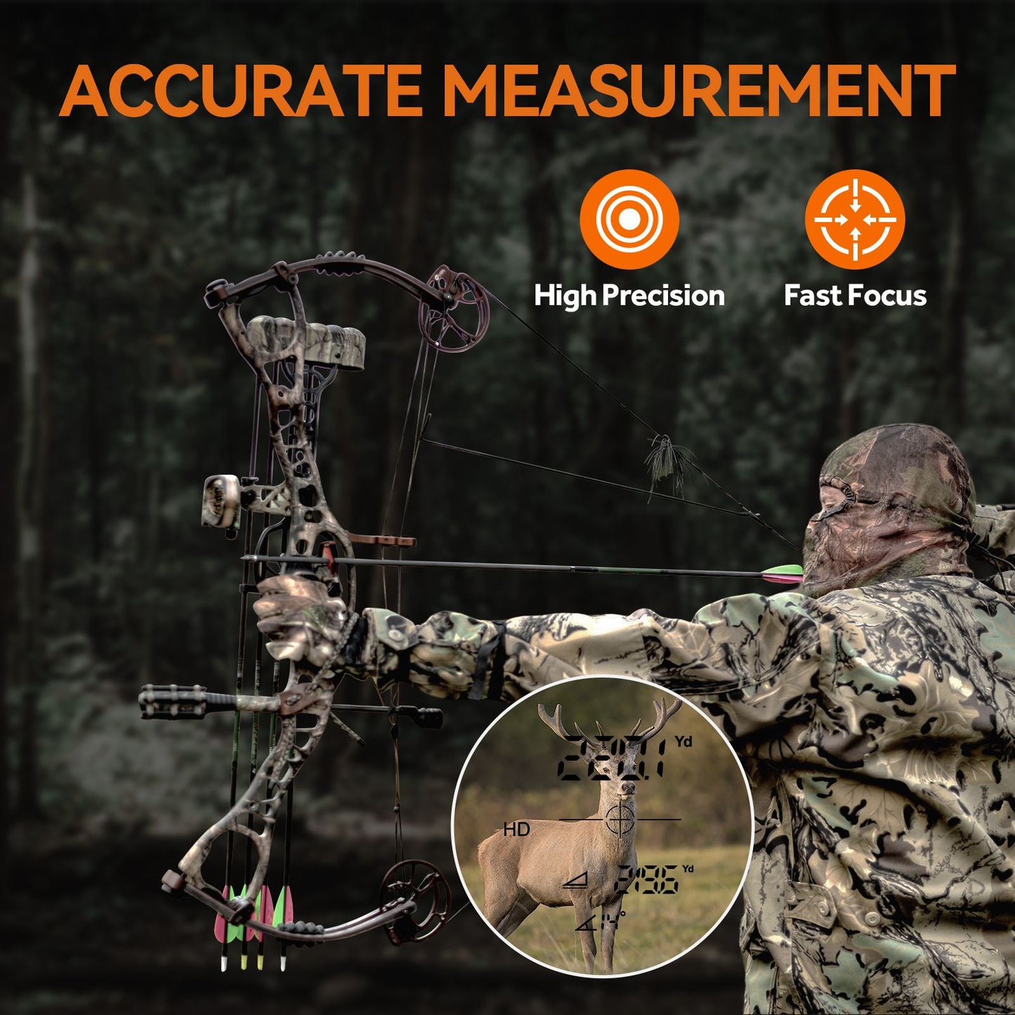 MiLESEEY Range finder 7° Grande Campo 656 Jardas telêmetro a laser para caça, com Modo de Medição de Chuva e Neblina, Modo Arco, Altura Automática