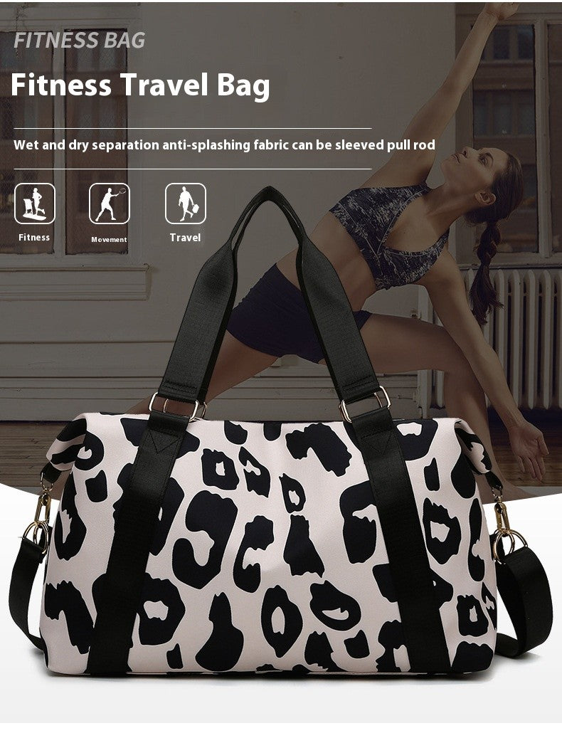 Large Capacity Travel Bag Wet Dry Shoulder Luggage Handbag Leisure Sports Fitness Bag Leopard Print Beach Bags Women's Backpack