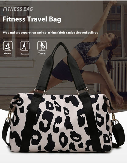 Large Capacity Travel Bag Wet Dry Shoulder Luggage Handbag Leisure Sports Fitness Bag Leopard Print Beach Bags Women's Backpack