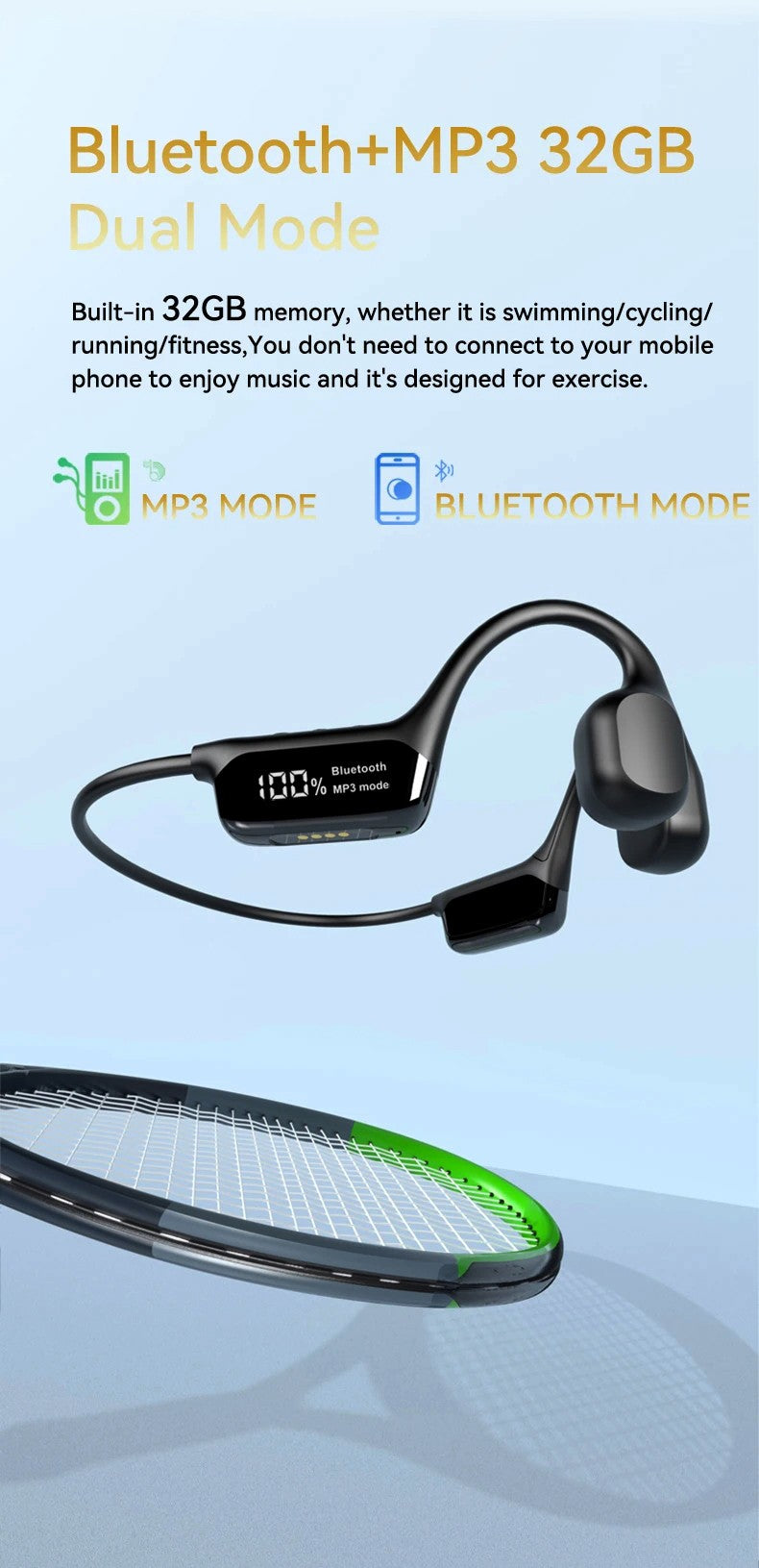 Real Swimming Bone Conduction Earphones Bluetooth Wireless Hifi Headphone IPX8 Waterproof 32GB MP3 Player Mic Headset
