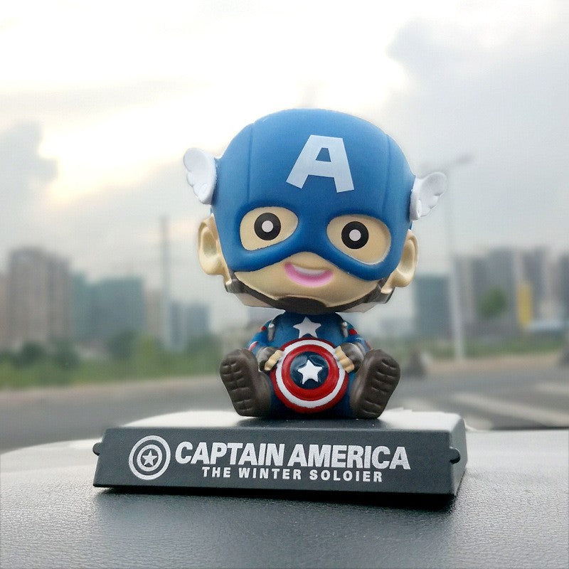 Versão Q do Boneco Batman Toy Figures Desenho Animado Bobble Head Enfeites de Carro Os Vingadores da Marvel Boneco do Capitão América Homem-Aranha