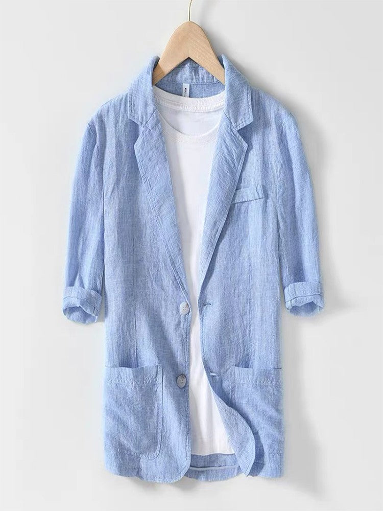 Summer thin pure linen five quarter sleeve casual suit men's top jacket Japanese style artistic casual suit MH107