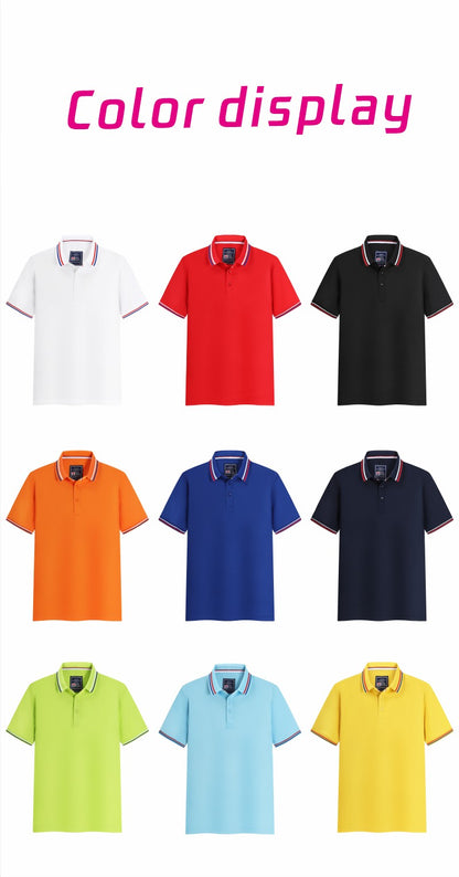 100% linen cotton polo shirt, T-shirt, breathable collar, short sleeved, custom printed logo, embroidered men's and women's work