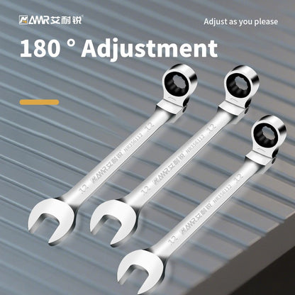 Conjunto de Chaves Catraca AMR Ferramenta Manual de 72 Dentes Cabeça Flexível Acabamento Espelhado 6mm-32mm Reparo Automotivo e Residencial