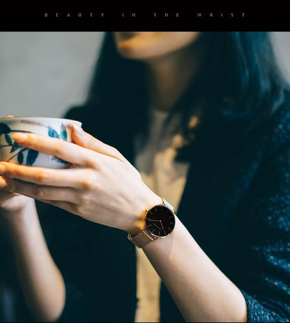 Hannah Martin Women Watch Japan Quartz Movement Simple Waterproof Rose Gold Stainless Steel Mesh Ladies watch relogio feminino