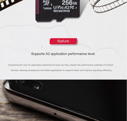 Cartão de Memória Kingston Até 200MB/S Micro SD TF 64GB 256GB 128GB 512GB 1TB Velocidade de Leitura Classe 10 U1 V30 A1 Flash para Eletrônicos