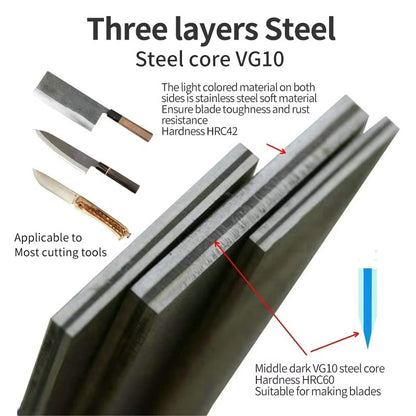 Three layers Steel Bar Billet with Core VG10 HRC60 Thickness 2 to 4mm
