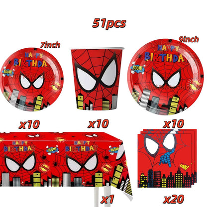 Mask Spider Hero Birthday Party Supplies Tableware Kit Plates Cups Tablecloth Backdrop Balloons Kids Party Decorations Favors