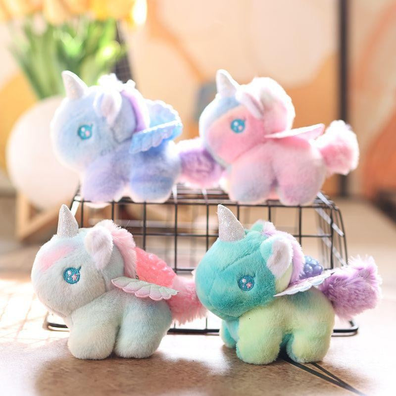 C 1pc new Lovely Gradient Pony Plush Keychain Cartoon Colorful Dreamy Pony Doll Student Backpack Pendant Key Holder Gifts