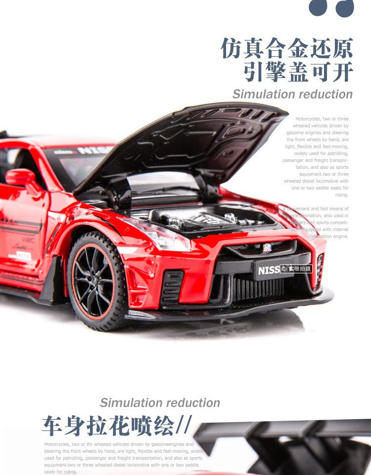 1:32 Nissan GTR R35 Carro de corrida em liga metálica Modelo de carro fundido de metal Brinquedo Veículo Modelo Coleção de carros em miniatura Simulação Presente de aniversário para meninos