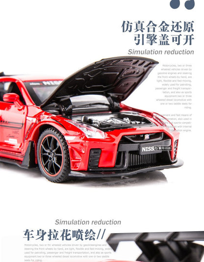 1:32 Nissan GTR R35 Carro de corrida em liga metálica Modelo de carro fundido de metal Brinquedo Veículo Modelo Coleção de carros em miniatura Simulação Presente de aniversário para meninos